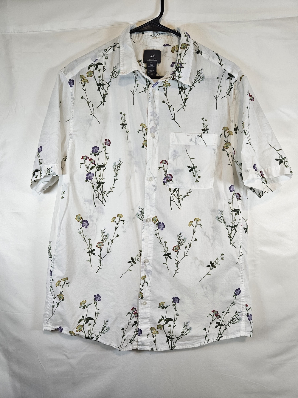 H&M White Short-Sleeve Button-Down Shirt with Multicolor Floral Print